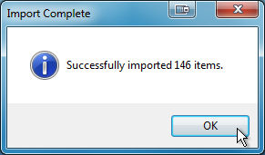import data file success screenshot