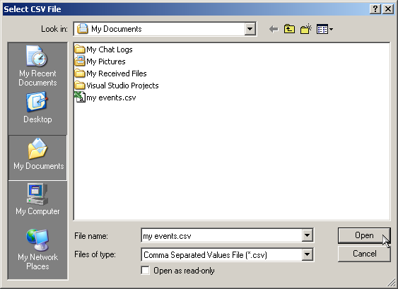 select csv file