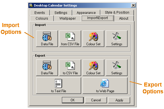 annotated import export settings
